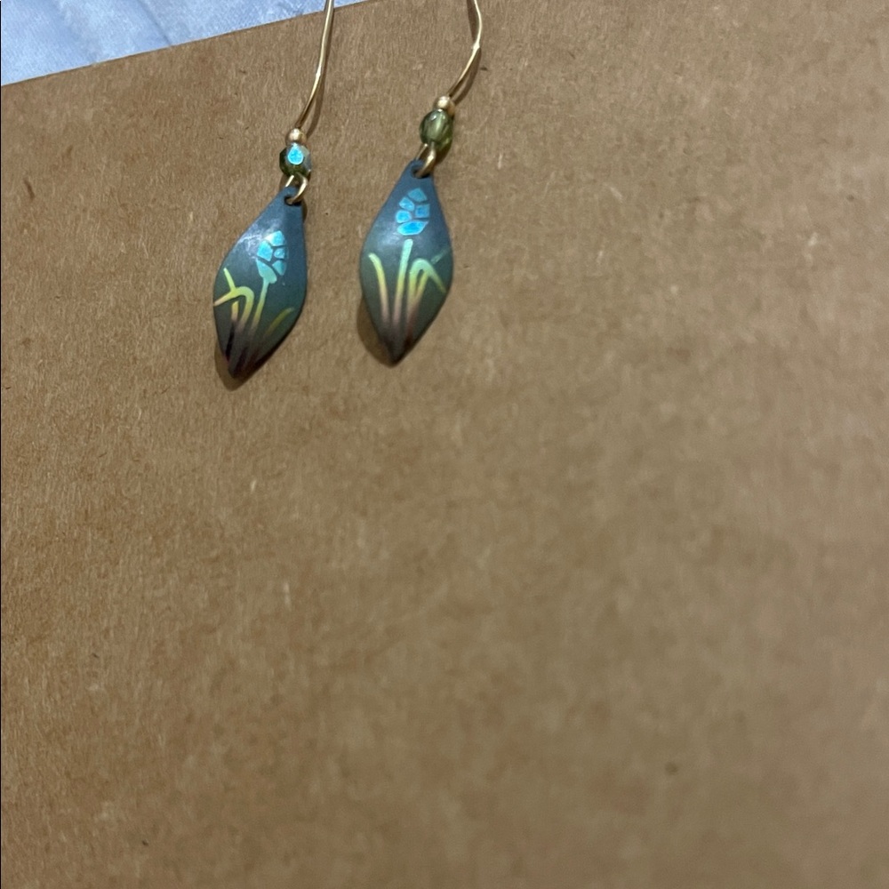Holly Yashi Teal and Gold Leaf and flower Earrings! Niobium earrings!